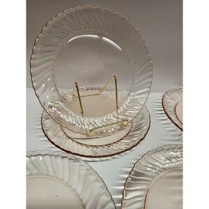 Arcoroc Swirl Rim Pink Glass 7.75" Salad Plates France (8)